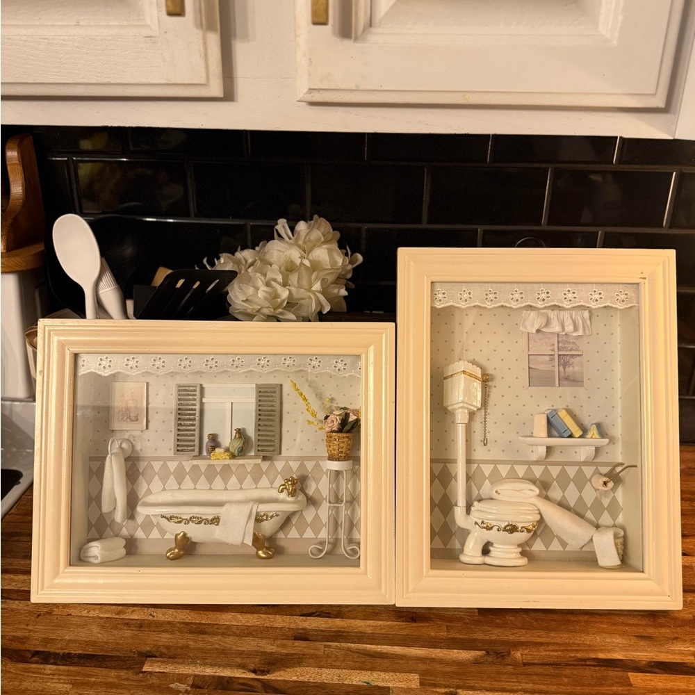 Vintage Shabby Chic Bathroom Shadow Box Set